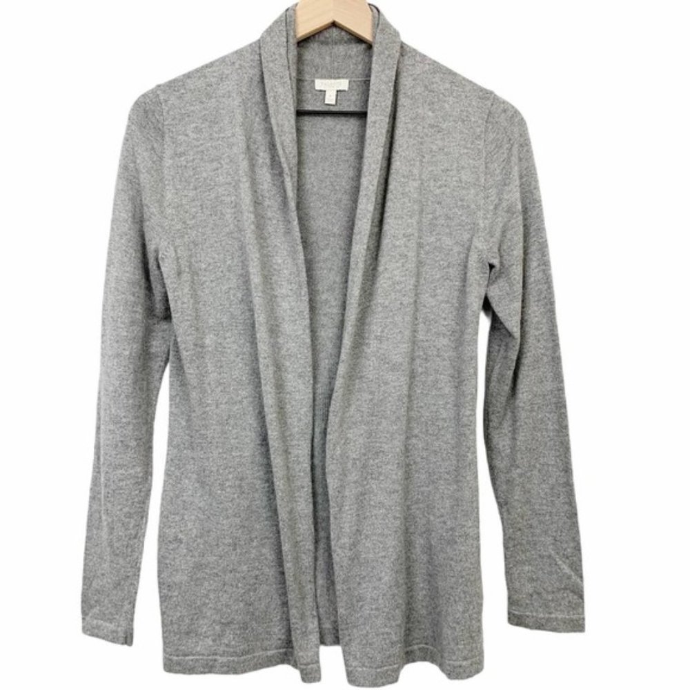 Talbots Cardigan Open Front Gray Cotton Blend Size P Long Sleeve Sweater Grey